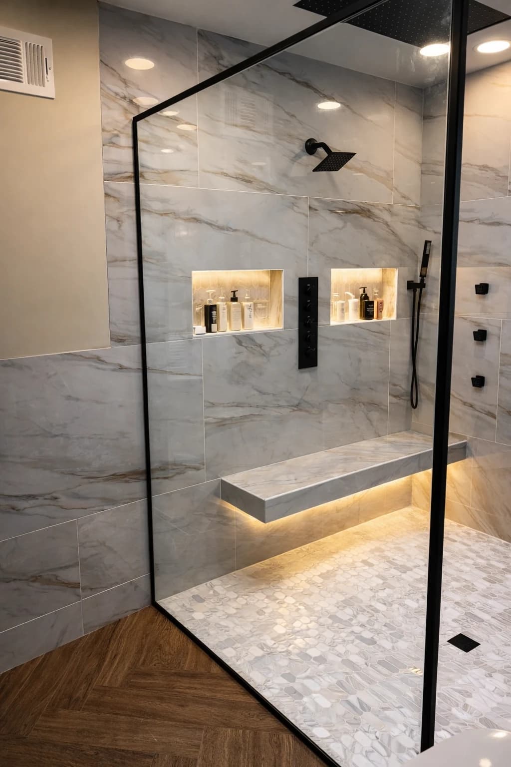 Heavy Duty Shower Glass Panels With Black Frame